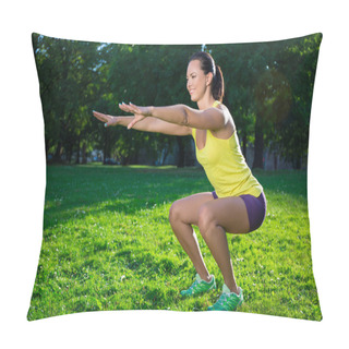 Personality  Beautiful Woman Working Out In Park Pillow Covers