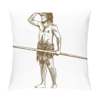 Personality  Engraving Illustration Of Caveman Pillow Covers