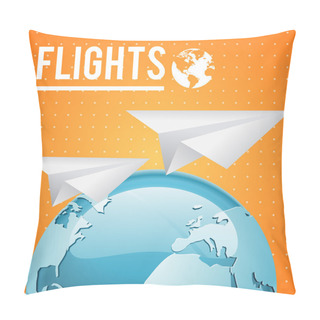 Personality  Vector Earth And Two Paper Planes On Orange Background Pillow Covers