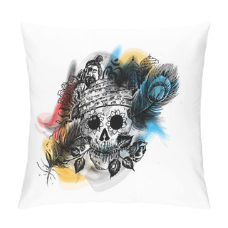 Personality  Pirate Skull / Corsair Logo. Head Of Men With Rose Peacock Feath Pillow Covers
