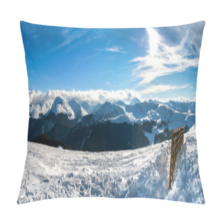 Personality  Winter Landscape Panorama, Scenic View Of White And Snowy Mountains Pillow Covers