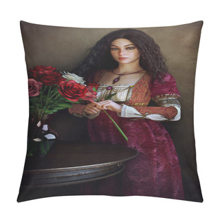 Personality  Fantasy Renaissance Woman With Vase Of Roses Pillow Covers