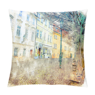 Personality  Watercolor Style And Abstract Illustration Of Prague Alley With Old Houses, Antique Street Pillow Covers