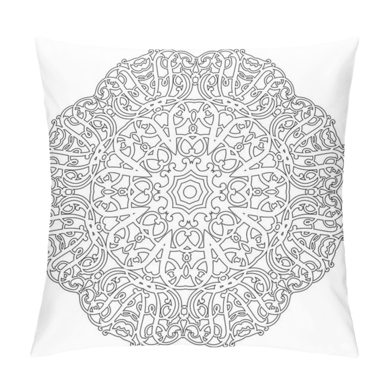 Personality  Mandala Floral Pattern With Flowers And Hearts. Coloring Pages For Adults And Older Children, White And Black. Seamless Pattern. Doodle Lace Mandala Ornament. Vector Illustration. Pillow Covers