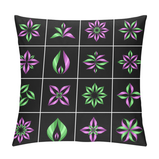 Personality  Floral Icons. Design Elements Set. Symbolic Flowers And Leaves.  Pillow Covers