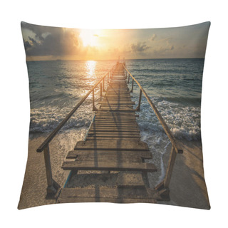 Personality  Amazing Sandy Tropical Beach With Silhouette Wooden Bridge Out Of The Beach Tropical / Boardwalk Or Wooden Walkway To The Horizon On Sea Ocean Paradise Landscape , Sunrise Or Sunset Sea Dramatic Sky Pillow Covers