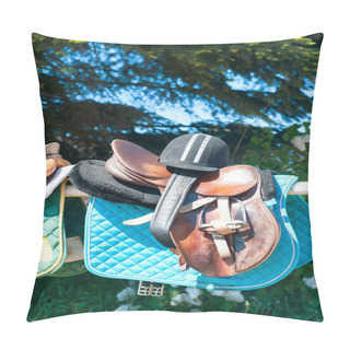 Personality  Equestrian Sport Equipment And Accessories Hanging On Fence Pillow Covers