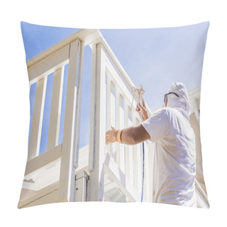 Personality  House Painter Spray Painting A Deck Of A Home Pillow Covers