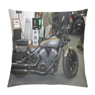 Personality  BELGRADE,SERBIA-MARCH 27,2018: Indian Scout Bobber 100 HP Motorcycle At DDOR BG Car Show 06  Pillow Covers