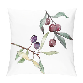 Personality Olive Branch With Black And Green Fruit. Watercolor Background Illustration Set. Isolated Olives Illustration Element. Pillow Covers