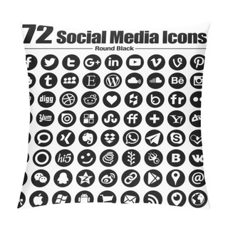 Personality  72 New Round Social Media Icons - Vector, Black And White, Transparent Background - The Must Have Complete Circle Icon Set Pillow Covers