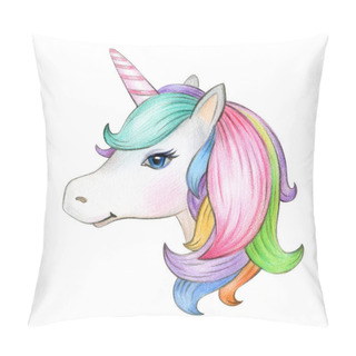 Personality  Magical Unicorn Portrait Isolated On White Background  Pillow Covers