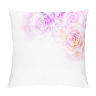 Personality  Abstract Background With Watercolor Colorful Splashes And Rose Flowers. Light Pink Colored. Template For Your Designs, Such As Wedding Invitation, Greeting Card, Posters, Etc. Pillow Covers
