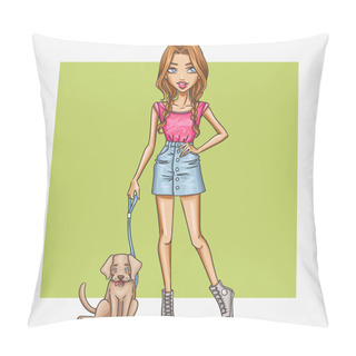 Personality  Beautiful Girl With A Dog Pillow Covers