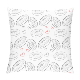 Personality  Beautiful Vector Seamless Pattern With Line Drawn Donuts Pillow Covers