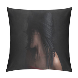 Personality  Woman With Fear On Black Background Pillow Covers