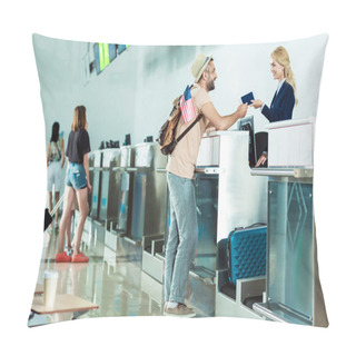 Personality  Man At Check In Desk At Airport Pillow Covers