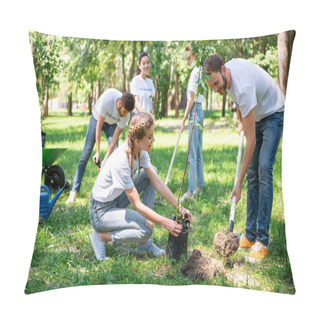 Personality  Volunteers Planting Tree In Green Park Together Pillow Covers