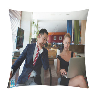 Personality  Two Business Colleagues Working On Net-book Pillow Covers