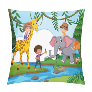 Personality  Children Playing With Wild Animal Pillow Covers