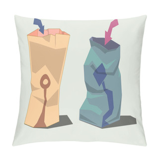 Personality  Image Of Several Objects. Among Them There Are Crumpled Paper Bags And Arrows. Pillow Covers