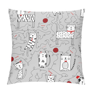 Personality  Seamless Funny Pattern With Doodle Cats. Cute Kitten Illustration In Sketch Style. Cartoon Animals Background. Doodle Cats. Ideal For Fabric, Wallpaper, Wrapping Paper, Textile, Bedding, T-shirt Print. Pillow Covers