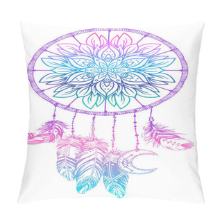 Personality  Hand Drawn Native American Indian Talisman Dreamcatcher With Fea Pillow Covers
