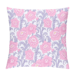 Personality  Victorian Style Pattern With Violet Waving Leaves And Pink Peonies. Pillow Covers