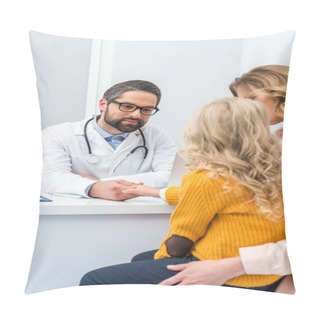 Personality  Mother And Daughter Visiting Pediatrist Pillow Covers
