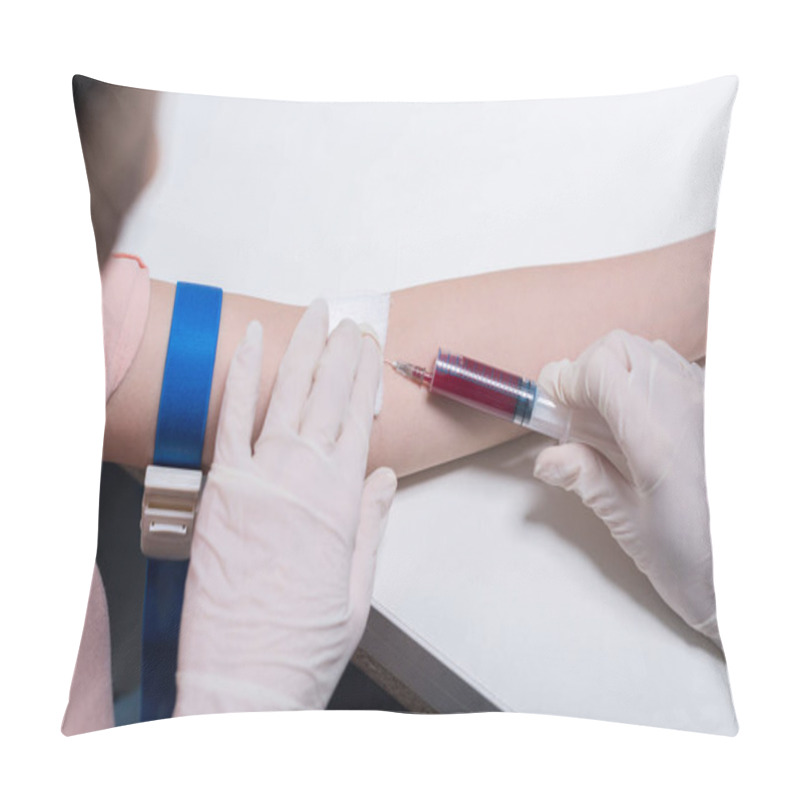 Personality  Doctor Doing Blood Test From Vein Pillow Covers