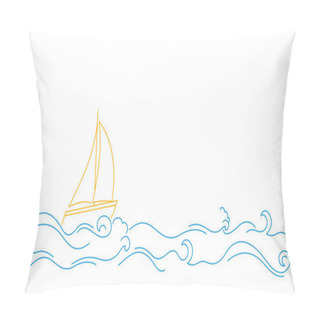 Personality  Yacht In The Sea Doodle Style. Vector Illustration. Pillow Covers
