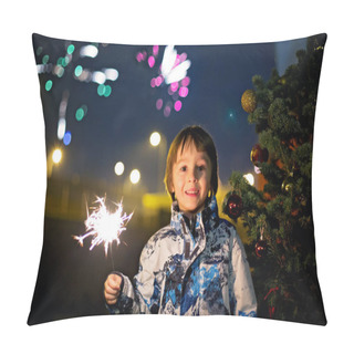 Personality  Preschool Children, Holding Sparkler, Celebrating New Years Eve Outdoors, Watching Fireworks Pillow Covers