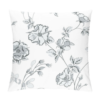 Personality  Flower Vector Illustration With Monochrome Color Roses And Leaves On White Background. Pillow Covers