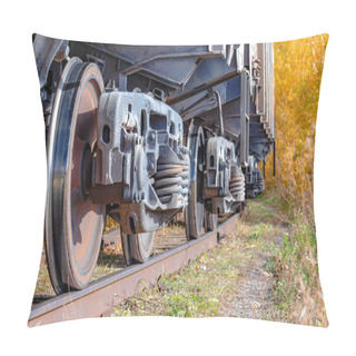Personality  Wheels Of Freight Cars. The Concept Of Logistics By Rail. Delivery Of Cargo By Rail. Pillow Covers