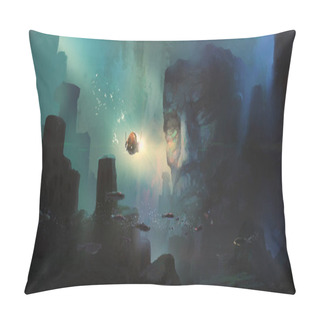 Personality  Digital Painting, Ancient Civilizations That Sank Into The Sea. Pillow Covers