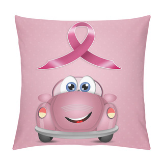 Personality  Pink Car With Pink Awareness Ribbon Pillow Covers