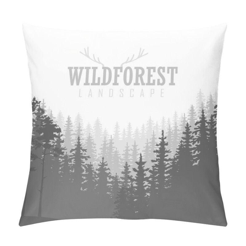 Personality  Wild coniferous forest background. Pine tree, landscape nature, wood natural panorama. pillow covers