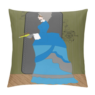 Personality  Steampunk Woman Holding Raygun In Rustic Pillow Covers