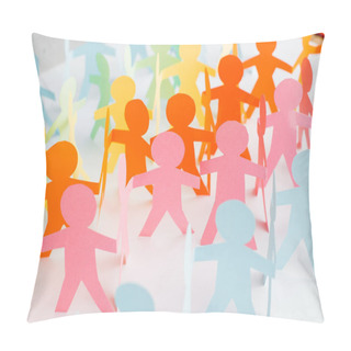 Personality  Colorful Paper Cut Chain People On White, Human Rights Concept  Pillow Covers