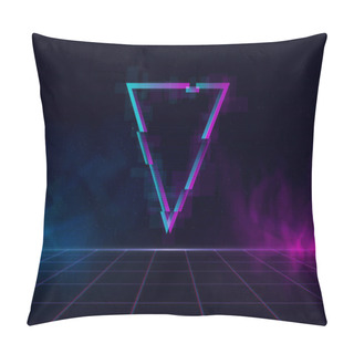 Personality  Retrowave Background With Sparkling Glitched Triangle And Blue And Purple Glows With Smoke. Pillow Covers