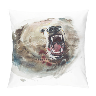 Personality  Watercolor Drawing Of Angry Looking Bear  Pillow Covers