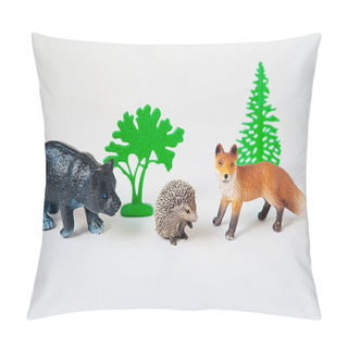 Personality  Little Animal Toys Fox, Bear And Hedgehog On White Background Pillow Covers