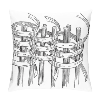 Personality  Coiled Work Basket Weave Are Made By Sewing Over And Over With Some Sort Of Flexible Material, Stitch Interlacing With The One Underneath, Vintage Line Drawing Or Engraving Illustration. Pillow Covers