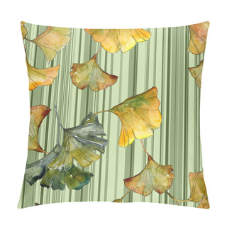 Personality  Green Ginkgo Biloba Foliage With Lines. Watercolor Illustration Seamless Background Pattern.  Pillow Covers