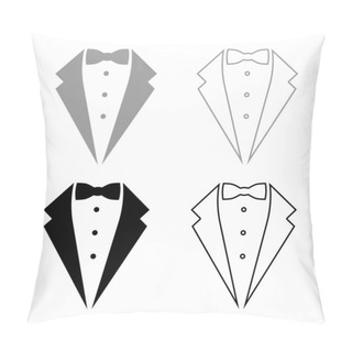 Personality  Symbol Service Dinner Jacket Bow Tuxedo Concept Tux Sign Butler Gentleman Idea Waiter Suit Icon Set Black Grey Color Vector Illustration Flat Style Simple Image Pillow Covers
