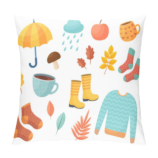 Personality  Vector Autumn Set In Cartoon Style. Autumn-themed Stickers And Clip Art. Isolated Over White Background. Pillow Covers