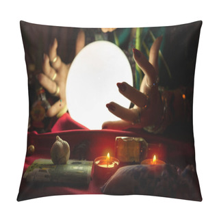 Personality  Illuminated Crystal Ball And Hands Of Fortune Teller Woman Pillow Covers