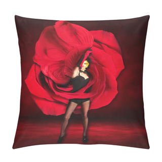 Personality  Woman Dancer Wearing Red Rose Dress Pillow Covers