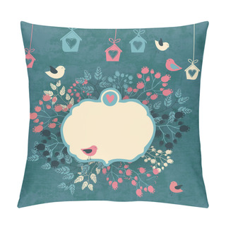 Personality  Vintage Floral Background With Cute Birds In Pastel Colors Pillow Covers