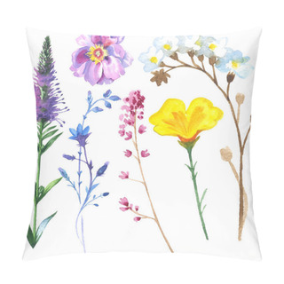 Personality  Painted Wildflower Flowers Set In A Watercolor Style. Pillow Covers